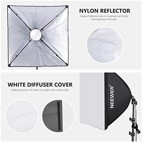 NEEWER 700W Equivalent Softbox Lighting Kit, 2Pack UL Certified 5700K LED Lighting Bulbs, 24x24 inches Softboxes with E26 Socket, Photography Continuous Lighting Kit Photo Studio Equipment - Image 4