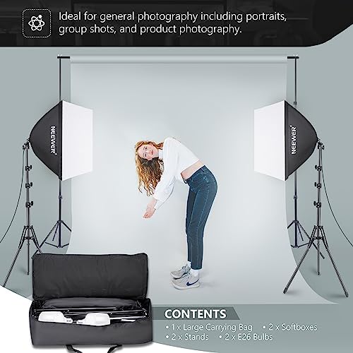 NEEWER 700W Equivalent Softbox Lighting Kit, 2Pack UL Certified 5700K LED Lighting Bulbs, 24x24 inches Softboxes with E26 Socket, Photography Continuous Lighting Kit Photo Studio Equipment - Image 6