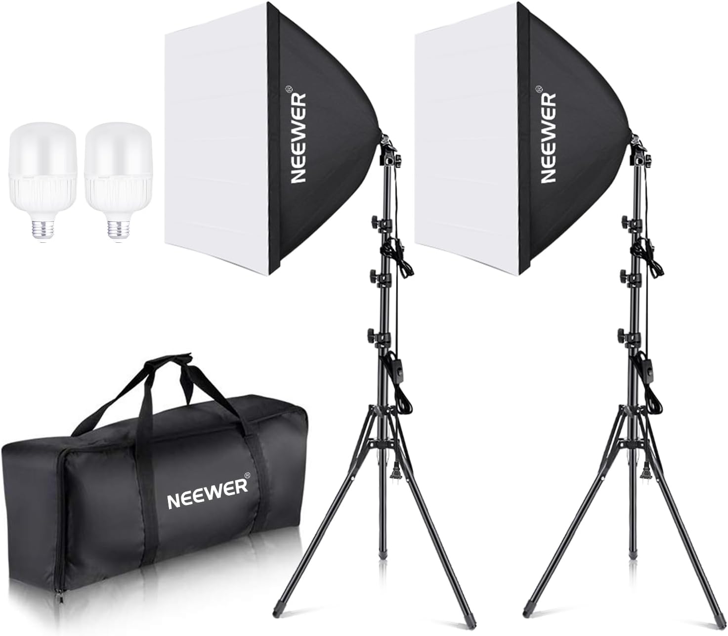 NEEWER 700W Equivalent Softbox Lighting Kit, 2Pack UL Certified 5700K LED Lighting Bulbs, 24x24 inches Softboxes with E26 Socket, Photography Continuous Lighting Kit Photo Studio Equipment - Image 9